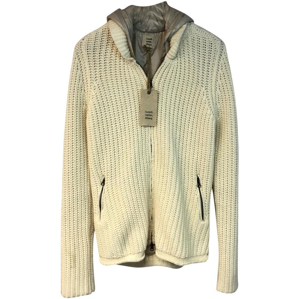 NWT COAST WEBER & AHAUS HOODED BEIGE KNIT CARDIGAN M **MSRP $500